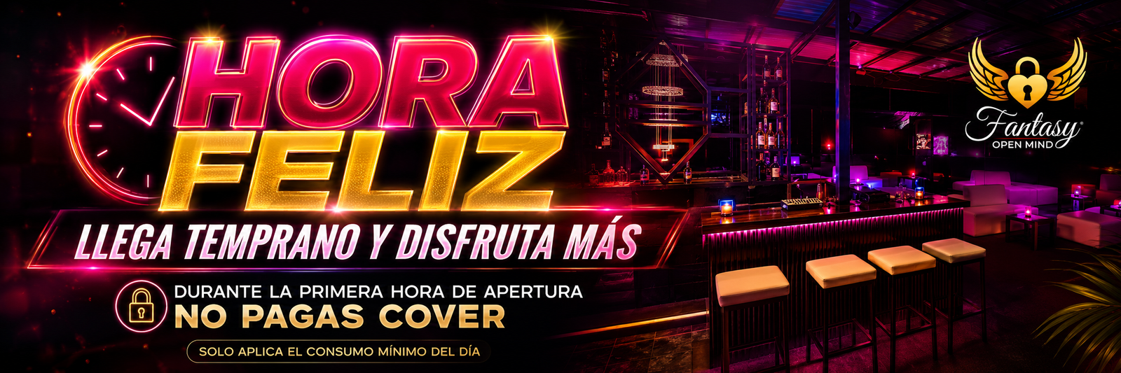 Hora Feliz en Fantasy OpenMind, club swinger en Medellín con ingreso sin cover durante la primera hora
